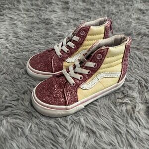 Vans Old School High Tops Pink Yellow Sparkle Toddler Girl 6c